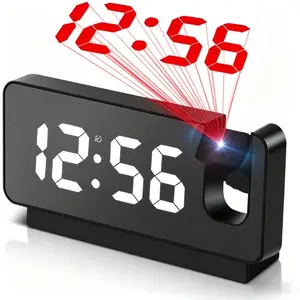 LED Mirror Projection Alarm Clock with Large Digital Display, Time Date & Temperature, 3 Alarm Settings, 3-Level Dimmable Brightness, Electronic Clock for Home Bedroom Living Room & Ideal Gift Digital Alarm Clocks, Black